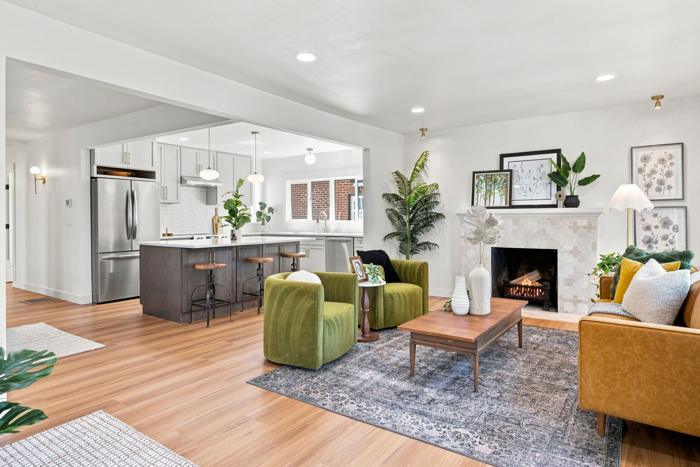 Open kitchen and living. Wall opened between kitchen and living room